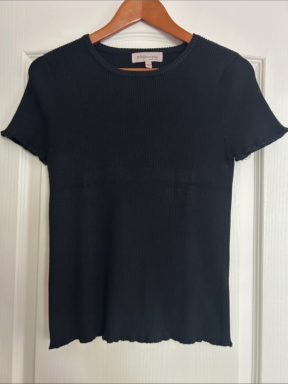 Philosophy Black Ribbed Short Sleeve Sweater
